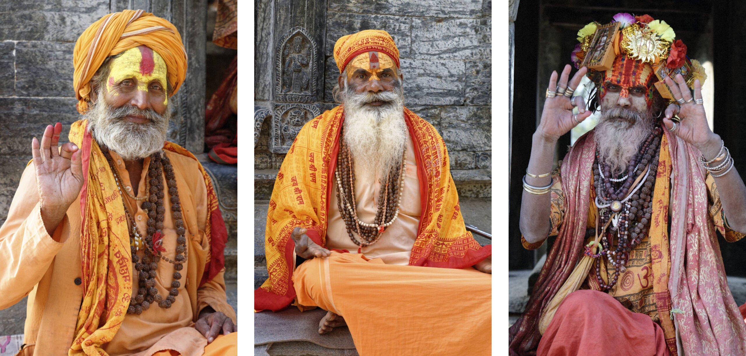 Trois sadhus à Pashupatinath Katmandou
