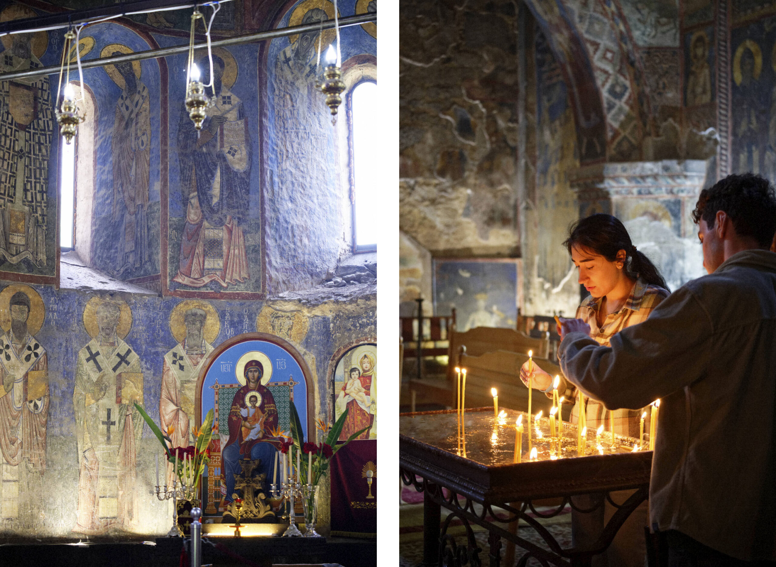 Détails des fresques du monastère d'Akhtala, dans les gorges de la Debed en Arménie