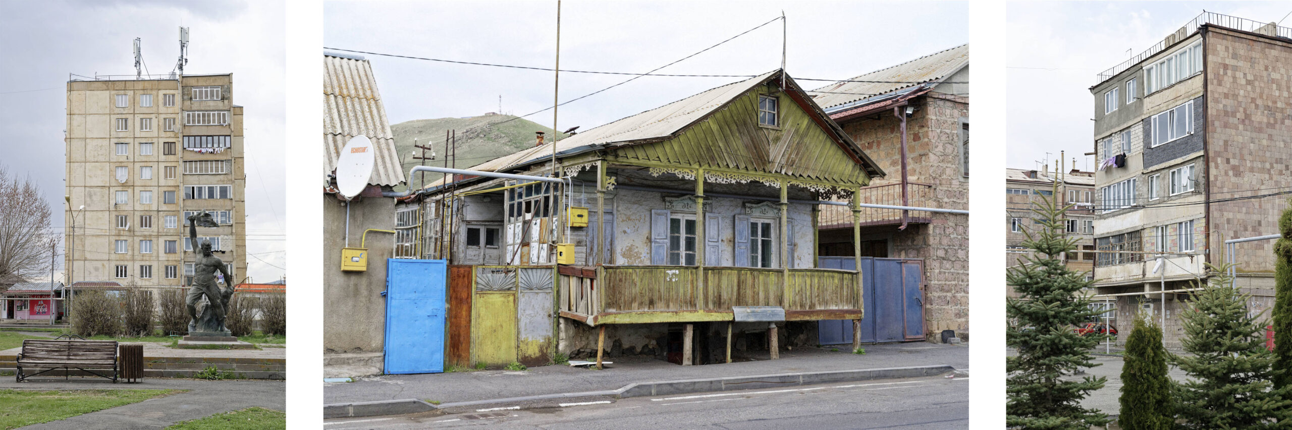 Maison russe, immeubles et statue soviétiques Sevan